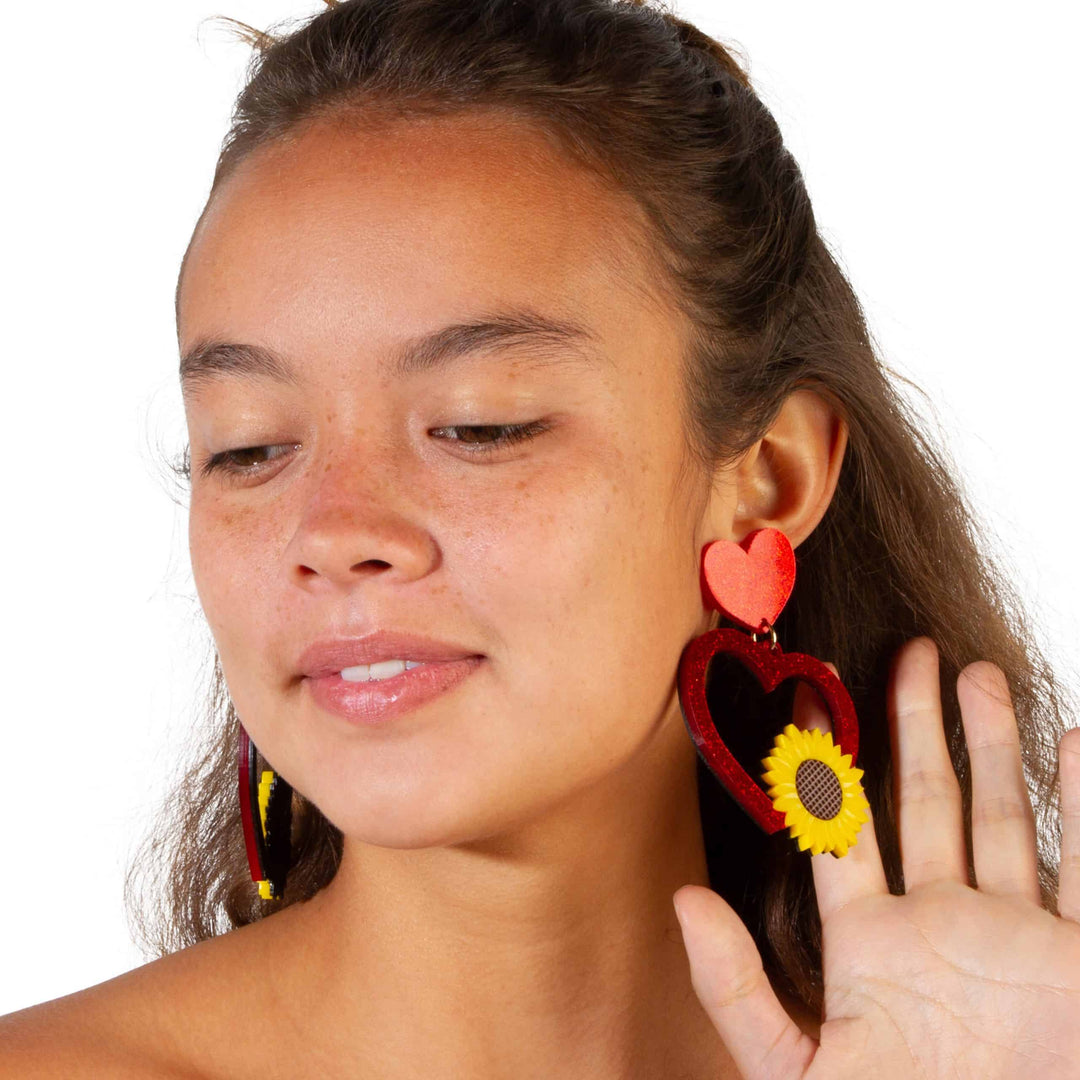 Haus of Dizzy Sunflower Heart Earrings