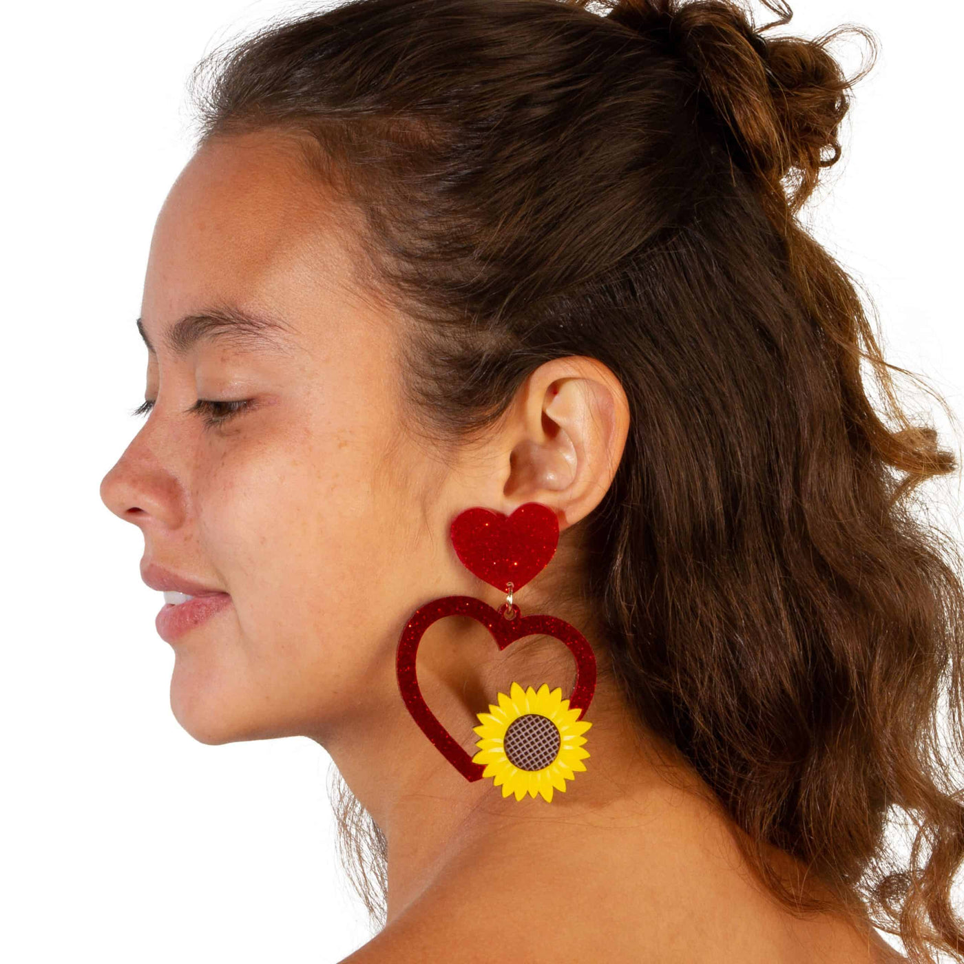 Haus of Dizzy Sunflower Heart Earrings