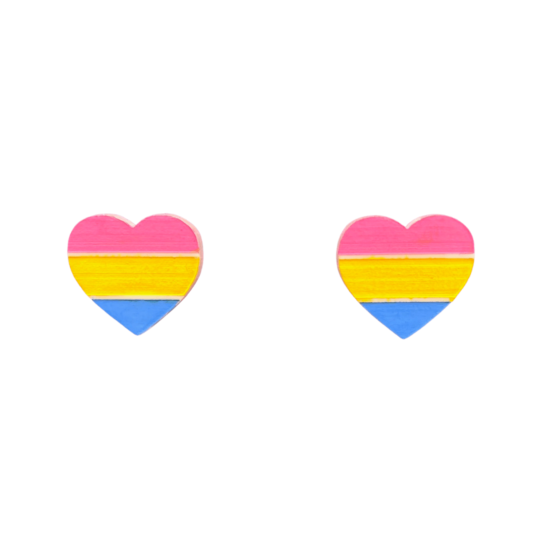 An image of hand painted Pansexual Pride Flag on acrylic Studs