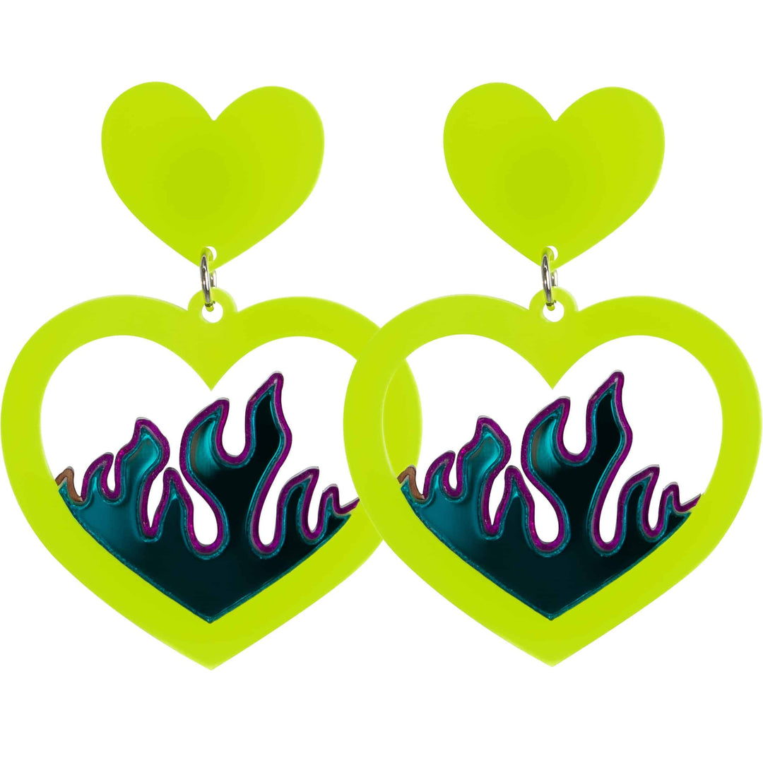 Haus of Dizzy Neon Flame Heart Earrings