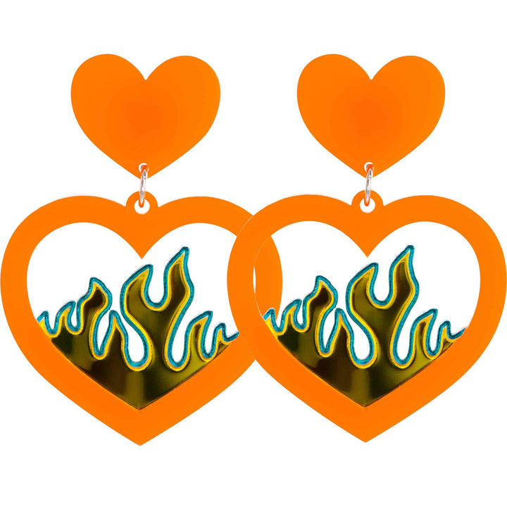 Haus of Dizzy Neon Flame Heart Earrings