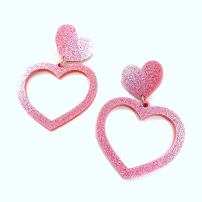 Haus of Dizzy Glitter Barbie Heart Earrings