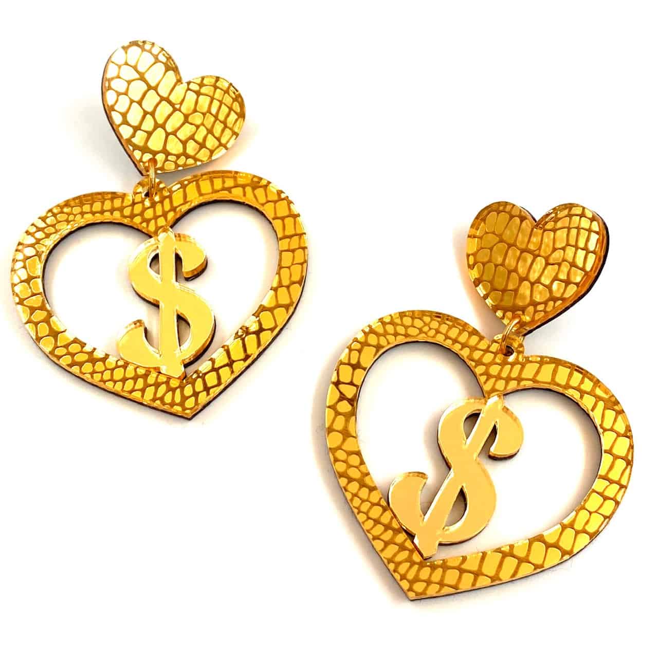 Haus of Dizzy 'Croc Dollarz' Mirror Heart Earrings