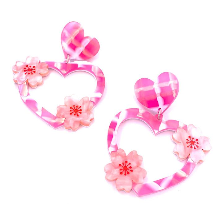 Haus of Dizzy Cherry Blossom Plaid Heart Earrings 🌸