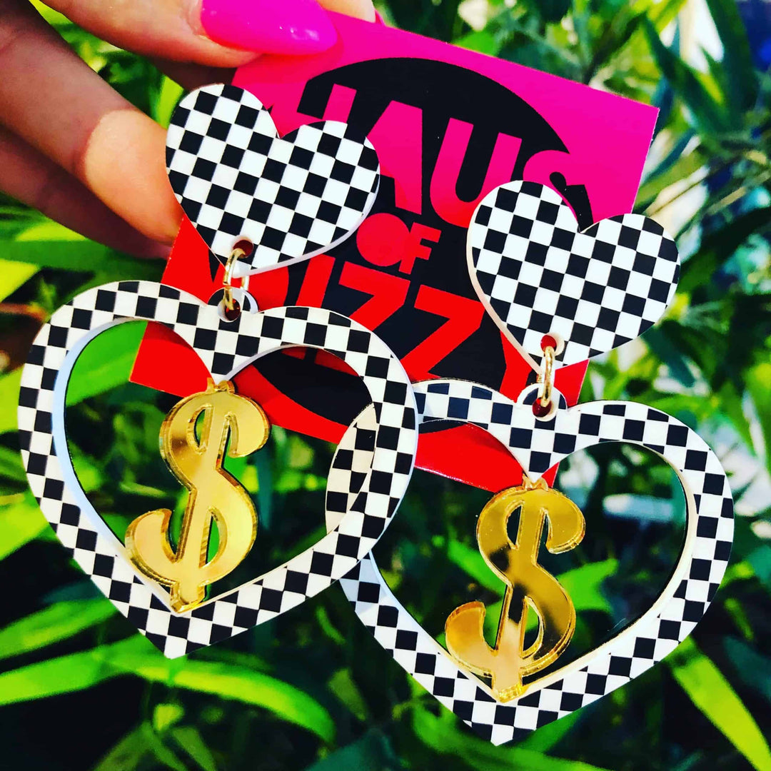 Dancing Dollarz Checkered heart Earrings