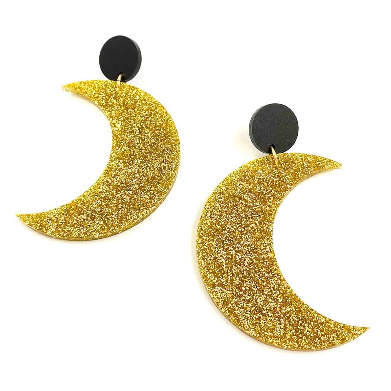 Haus of Dizzy Glitter Crescent Moon Earrings