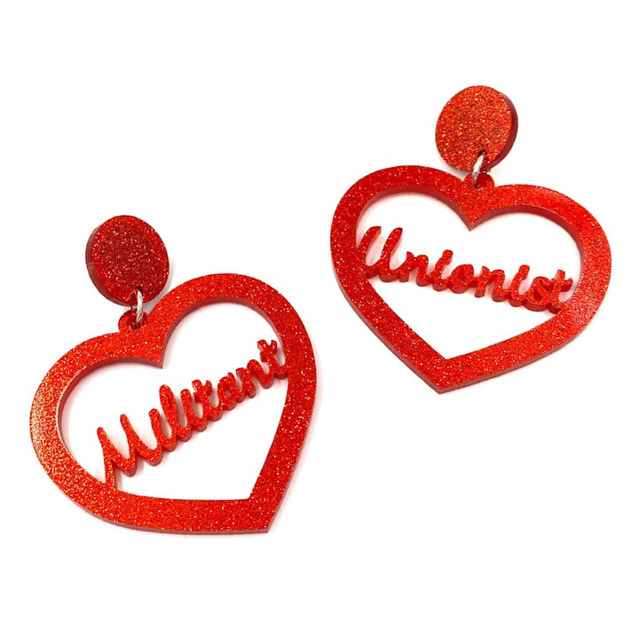 Haus of Dizzy 'Militant Unionist' Glitter Barbie Heart Earrings