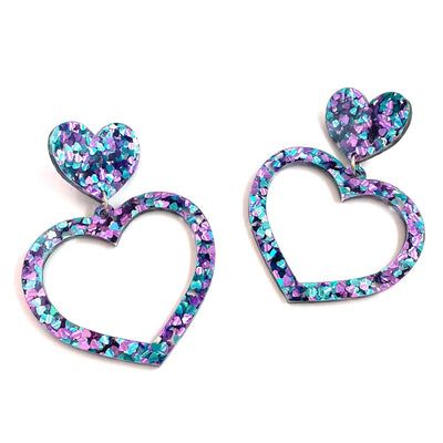 Haus of Dizzy Chunky Glitter Barbie Heart Earrings