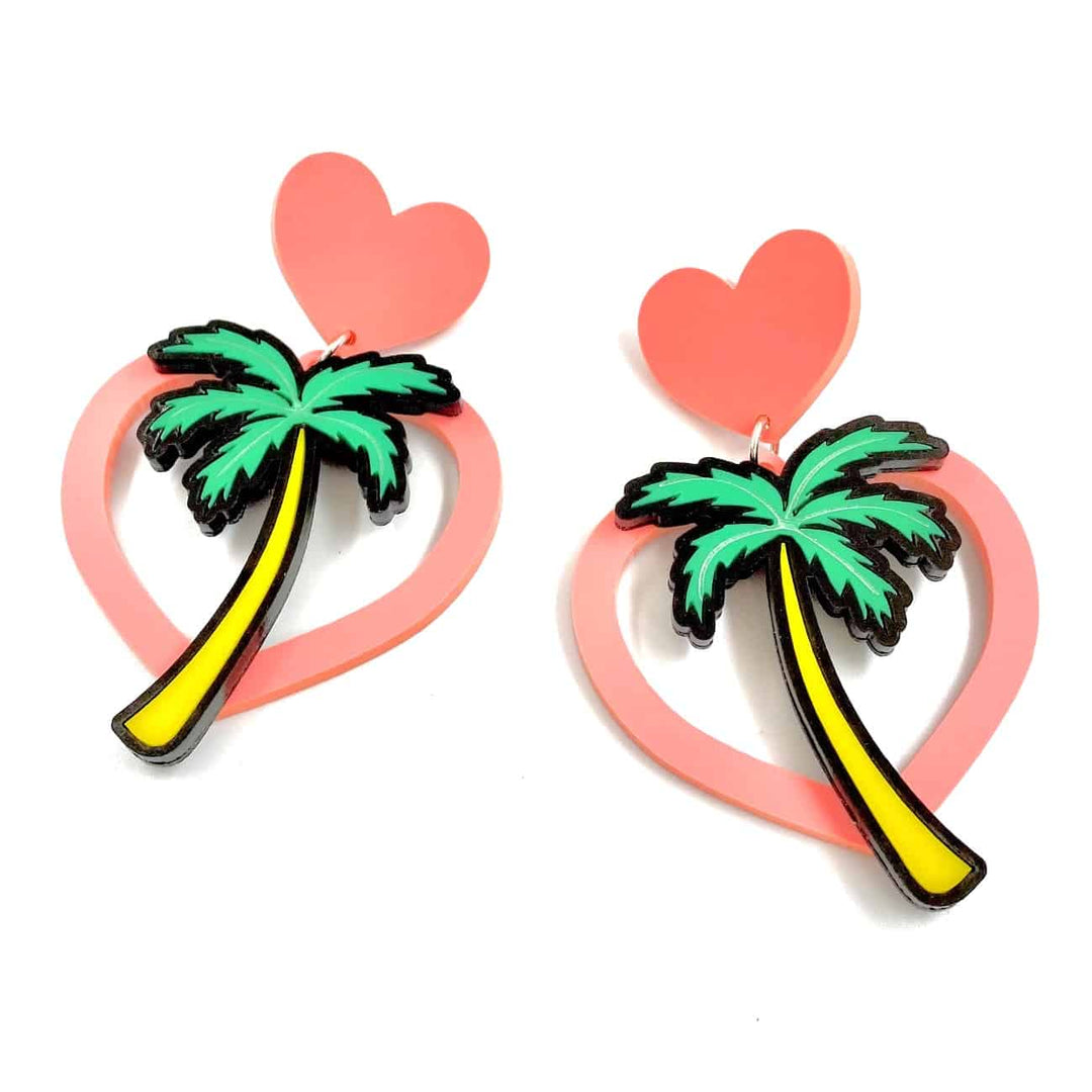 Haus of Dizzy Pastel Hawaiian Heart Palm Earrings