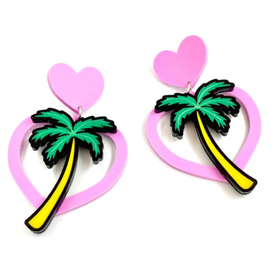 Haus of Dizzy Pastel Hawaiian Heart Palm Earrings