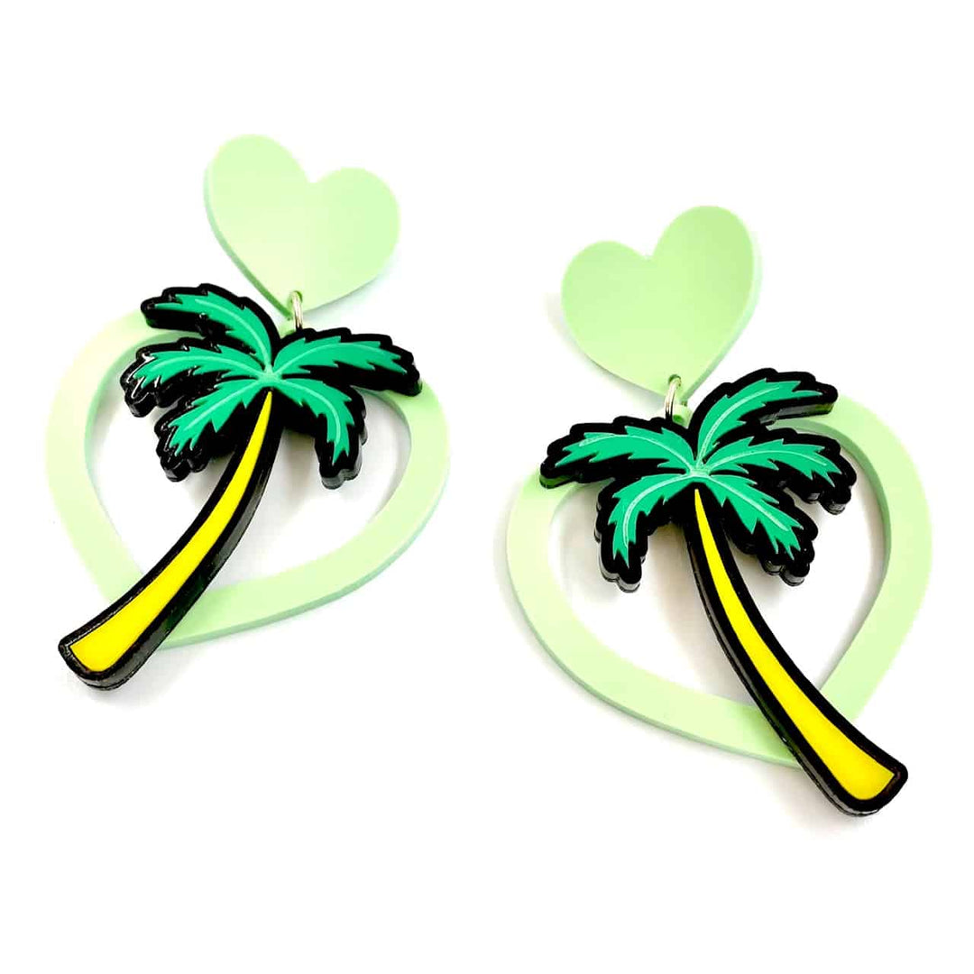 Haus of Dizzy Pastel Hawaiian Heart Palm Earrings