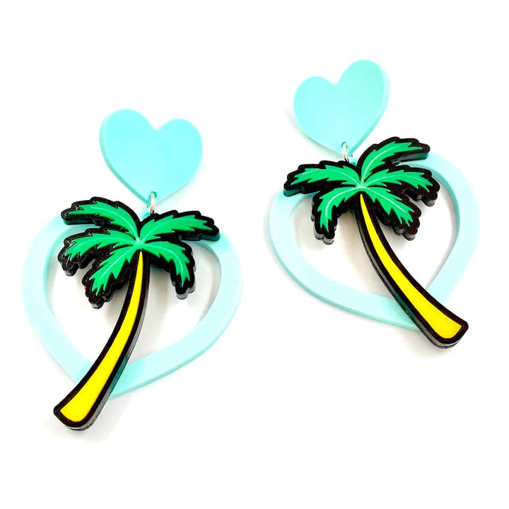 Haus of Dizzy Pastel Hawaiian Heart Palm Earrings