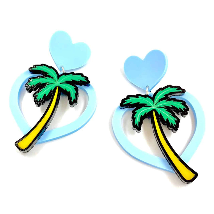 Haus of Dizzy Pastel Hawaiian Heart Palm Earrings