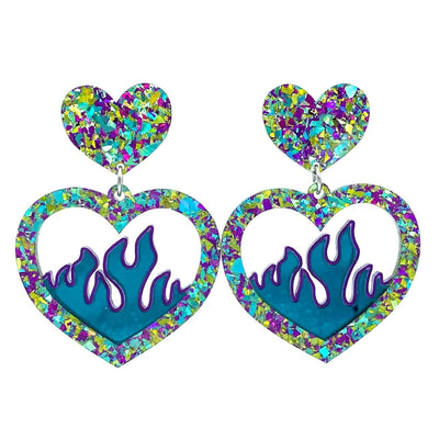 Haus of Dizzy Crystal Flame Heart Earrings 🔥