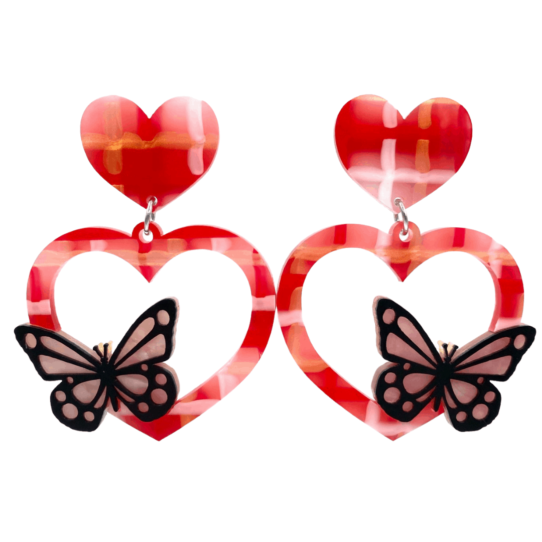 Haus of Dizzy 'Beautiful Butterfly' Plaid Heart Earrings 🦋
