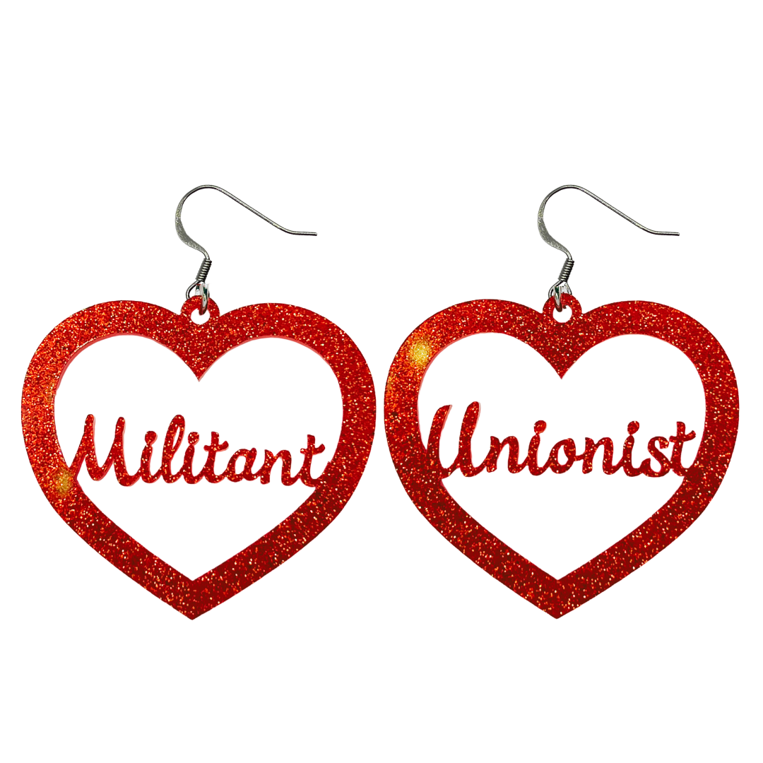 Haus of Dizzy 'Militant Unionist' Glitter Barbie Heart Earrings