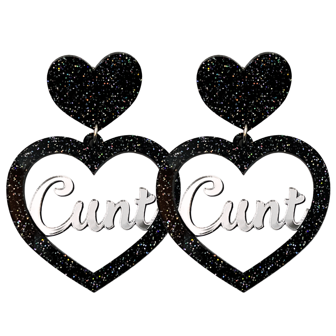 Haus of Dizzy Cunt Glitter Heart Earrings