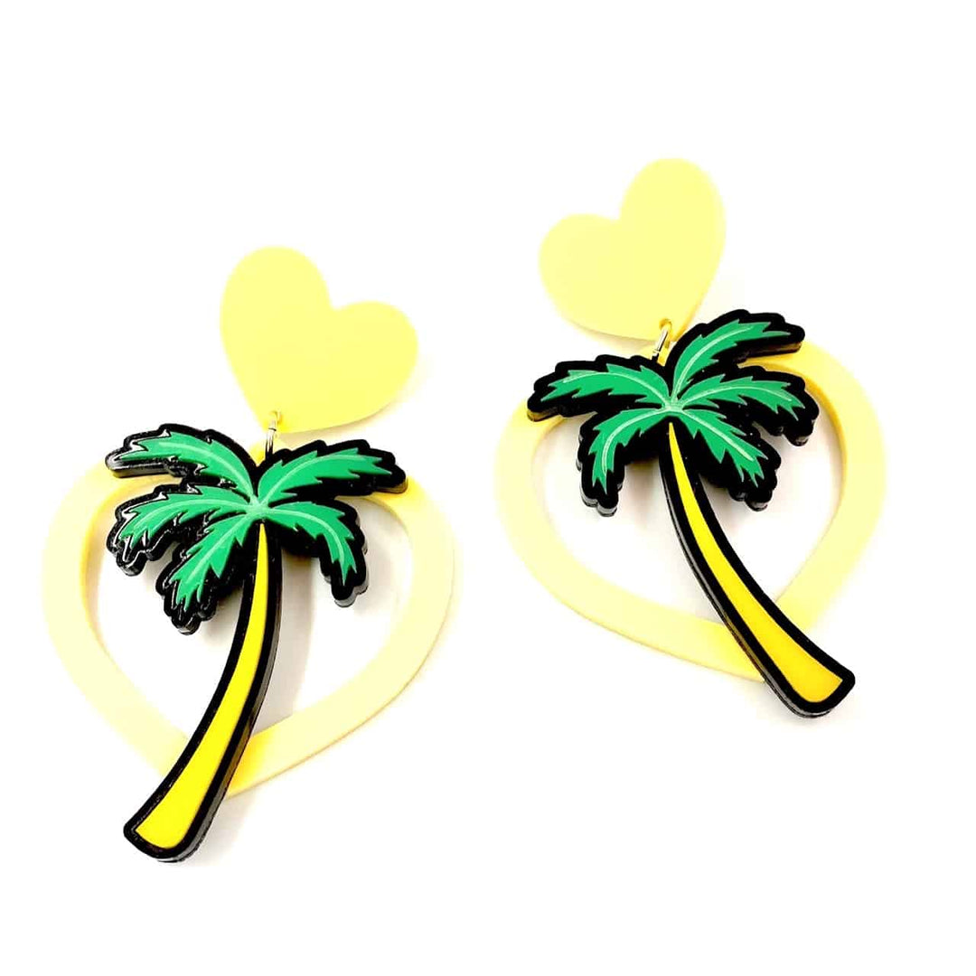 Haus of Dizzy Pastel Hawaiian Heart Palm Earrings