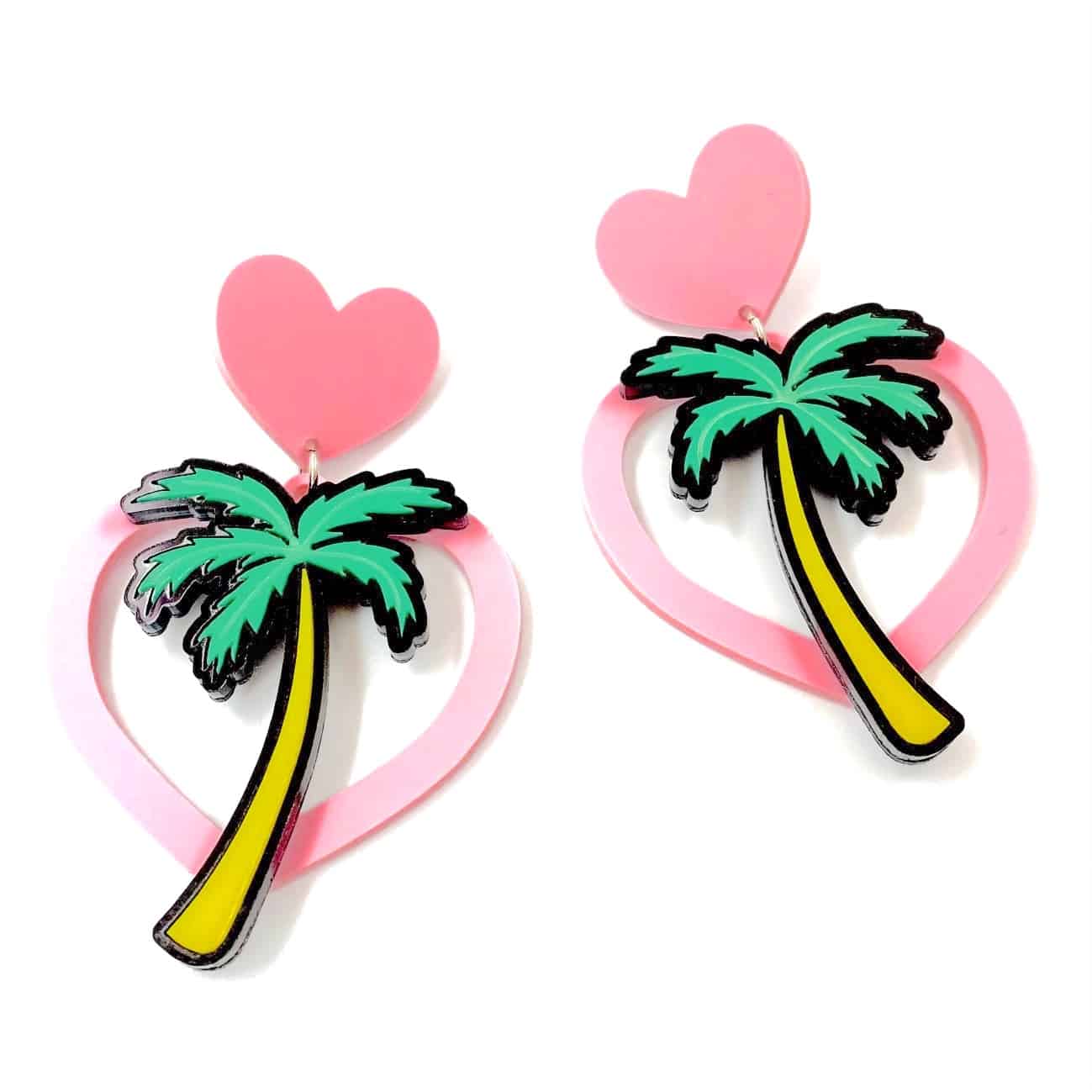 Haus of Dizzy Pastel Hawaiian Heart Palm Earrings
