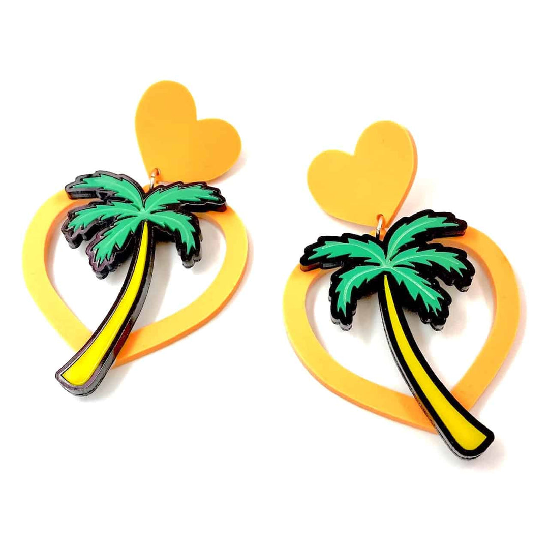 Haus of Dizzy Pastel Hawaiian Heart Palm Earrings