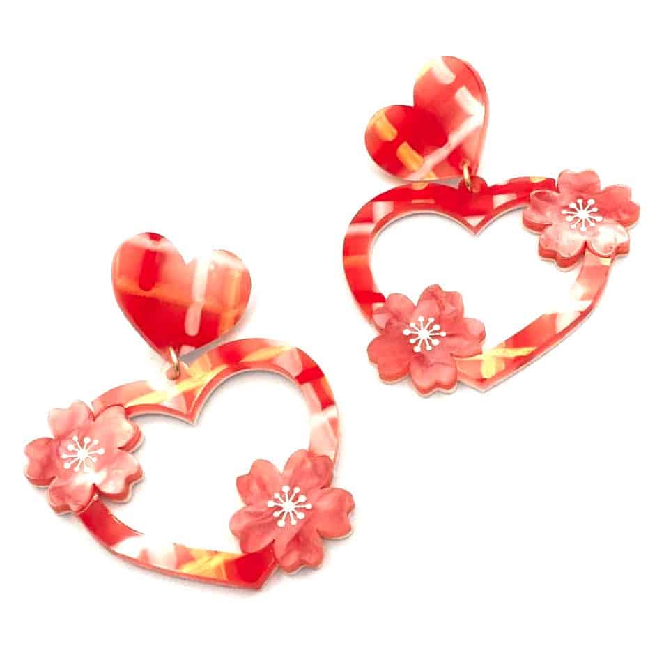 Haus of Dizzy Cherry Blossom Plaid Heart Earrings 🌸